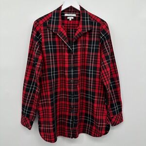 Foxcroft Tunic Top Shirt Size 16 Shaped Wrinkle Free Plaid Button Up Grunge Boho